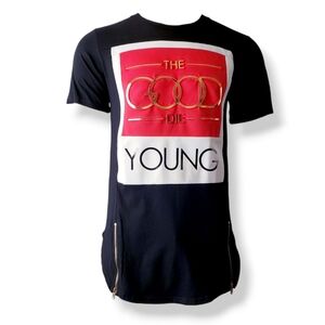 "The Good Die Young" Front Side Zipper Long Line T-Shirt by Camp Size Small